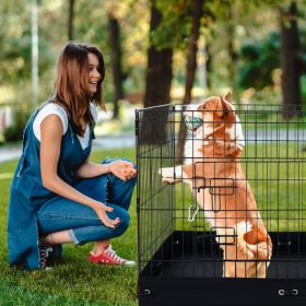 Dog Playpen 4 Panels Foldable Metal Dog Exercise Pen With Bottom Pad Cover (Option: Black)